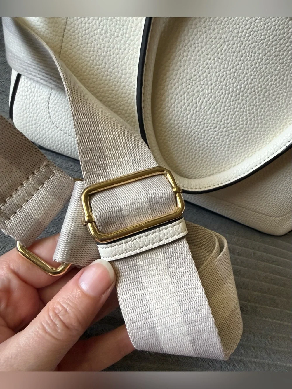 Nanette Lepore White Pebbled Leather Satchel Striped Crossbody Shoulder Strap